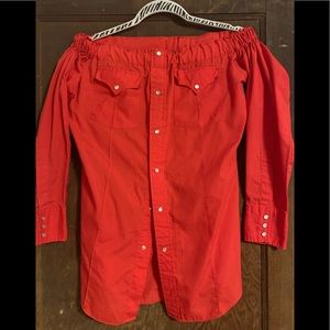 Vintage pearl snap off the shoulder shirt